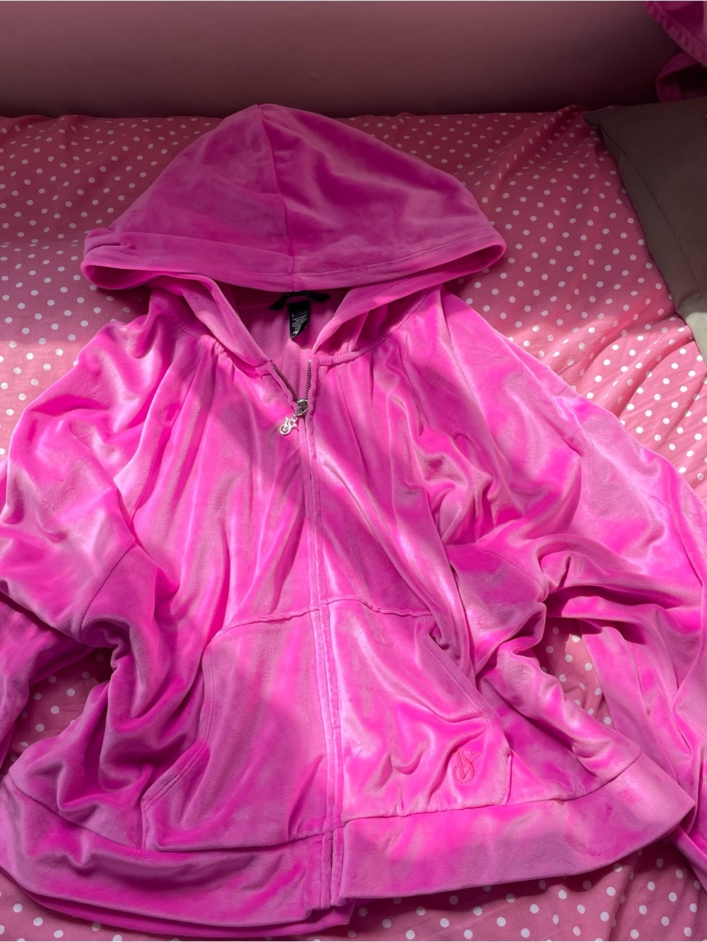 Victoria's Secret Kids Hot Pink Velour Hooded Zip-Up Jacket